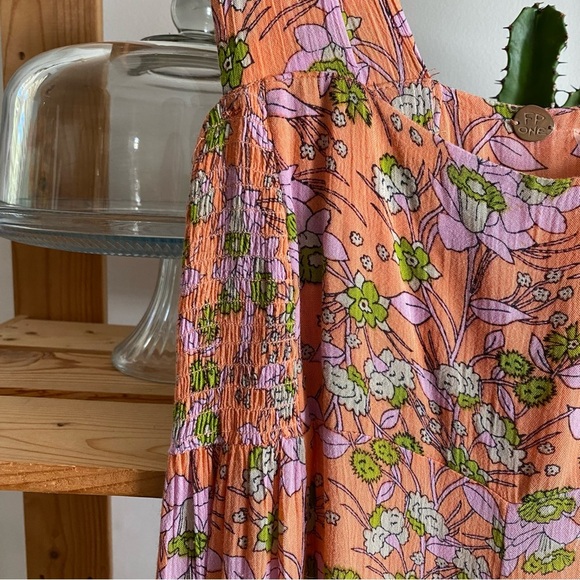 Free People Orange Floral Wide Leg Aloha Jumpsuit M - Picture 7 of 16
